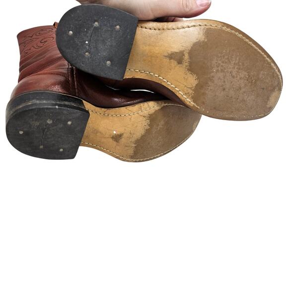 Vintage 70s Wrangler 6 US Made Leather Campus Western Boot Stitched Embroidered - Picture 2 of 5